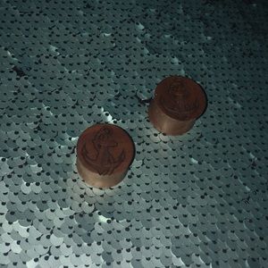 NEVER WORN! Wooden plugs w/ anchor carving